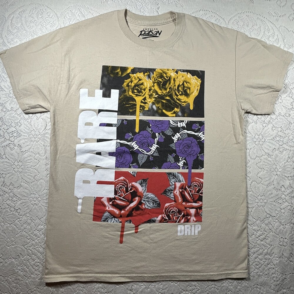 Popular Poison Shirt Mens Medium Beige Rare Drip Roses Graphic Tee Floral Colors